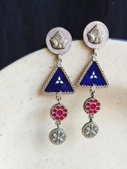 Trendy Silver-Tone Hand-Painted Enamel Dangler Earrings – 4-Line Charm | Dynamic Jewelove