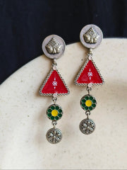 Trendy Silver-Tone Hand-Painted Enamel Dangler Earrings – 4-Line Charm | Dynamic Jewelove