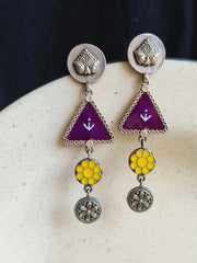 Trendy Silver-Tone Hand-Painted Enamel Dangler Earrings – 4-Line Charm | Dynamic Jewelove