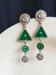 Trendy Silver-Tone Hand-Painted Enamel Dangler Earrings – 4-Line Charm | Dynamic Jewelove