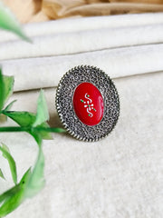 Silver Replica Enamel Hand-Painted Adjustable Oval Ring – Artistic Elegance | Dynamic Jewelove