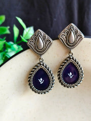 Silver Look-Alike Hand-Painted Enamel Dangler Earrings for Chic Style | Dynamic Jewelove