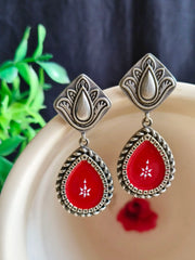 Silver Look-Alike Hand-Painted Enamel Dangler Earrings for Chic Style | Dynamic Jewelove