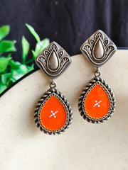 Silver Look-Alike Hand-Painted Enamel Dangler Earrings for Chic Style | Dynamic Jewelove