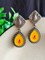 Silver Look-Alike Hand-Painted Enamel Dangler Earrings for Chic Style | Dynamic Jewelove
