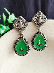Silver Look-Alike Hand-Painted Enamel Dangler Earrings for Chic Style | Dynamic Jewelove