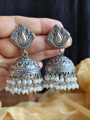 Elegant Silver Polish Pearl Jhumka – Lightweight & Handcrafted | Dynamic Jewelove