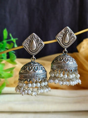 Elegant Silver Polish Pearl Jhumka – Lightweight & Handcrafted | Dynamic Jewelove