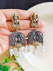 Divine Dual-Tone Goddess Dangler Earrings with Pearl Elegance | Dynamic Jewelove