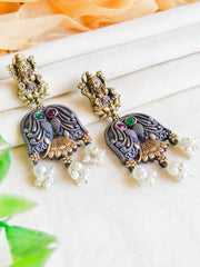 Divine Dual-Tone Goddess Dangler Earrings with Pearl Elegance | Dynamic Jewelove