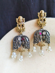 Divine Dual-Tone Goddess Dangler Earrings with Pearl Elegance | Dynamic Jewelove