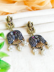 Divine Dual-Tone Goddess Dangler Earrings with Pearl Elegance | Dynamic Jewelove