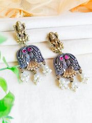 Divine Dual-Tone Goddess Dangler Earrings with Pearl Elegance | Dynamic Jewelove