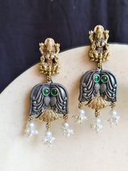 Divine Dual-Tone Goddess Dangler Earrings with Pearl Elegance | Dynamic Jewelove