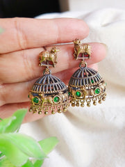 Festive Dual-Tone Oxidized Nandi Jhumka Earrings for Elegance | Dynamic Jewelove