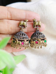 Festive Dual-Tone Oxidized Nandi Jhumka Earrings for Elegance | Dynamic Jewelove