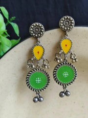 Silver Polish Hand-Painted Meenakari Dangler Earrings | Dynamic Jewelove