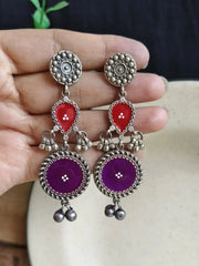 Silver Polish Hand-Painted Meenakari Dangler Earrings | Dynamic Jewelove