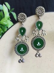 Silver Polish Hand-Painted Meenakari Dangler Earrings | Dynamic Jewelove