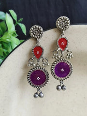 Silver Polish Hand-Painted Meenakari Dangler Earrings | Dynamic Jewelove