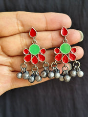 Hand-Painted Silver Enamel Danglers – Elegant & Timeless | Dynamic Jewelove