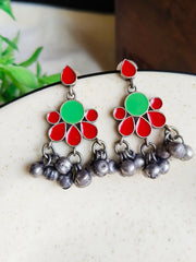 Hand-Painted Silver Enamel Danglers – Elegant & Timeless | Dynamic Jewelove