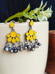 Hand-Painted Silver Enamel Danglers – Elegant & Timeless | Dynamic Jewelove