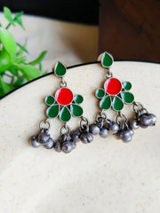 Hand-Painted Silver Enamel Danglers – Elegant & Timeless | Dynamic Jewelove