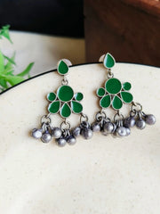 Hand-Painted Silver Enamel Danglers – Elegant & Timeless | Dynamic Jewelove