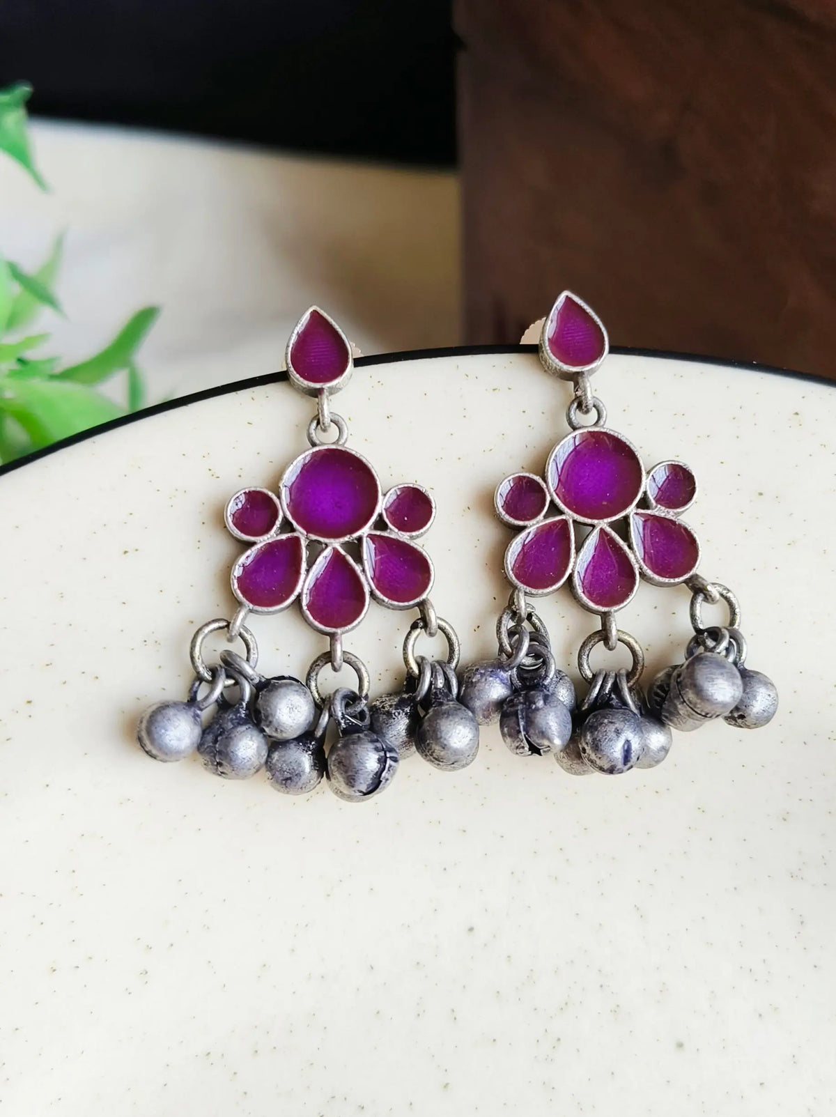 Hand-Painted Silver Enamel Danglers – Elegant & Timeless | Dynamic Jewelove