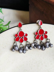 Hand-Painted Silver Enamel Danglers – Elegant & Timeless | Dynamic Jewelove