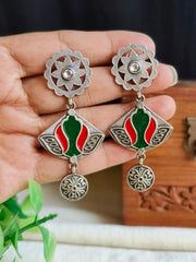 Hand-Painted Meenakari Silver Dangler Earrings with Festive Charm | Dynamic Jewelove