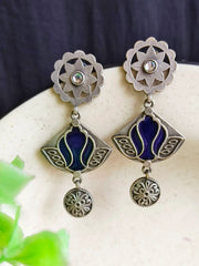 Hand-Painted Meenakari Silver Dangler Earrings with Festive Charm | Dynamic Jewelove