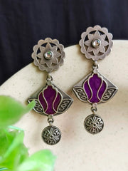 Hand-Painted Meenakari Silver Dangler Earrings with Festive Charm | Dynamic Jewelove