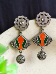 Hand-Painted Meenakari Silver Dangler Earrings with Festive Charm | Dynamic Jewelove