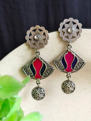 Hand-Painted Meenakari Silver Dangler Earrings with Festive Charm | Dynamic Jewelove