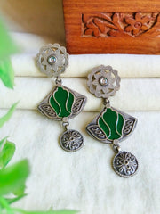 Hand-Painted Meenakari Silver Dangler Earrings with Festive Charm | Dynamic Jewelove