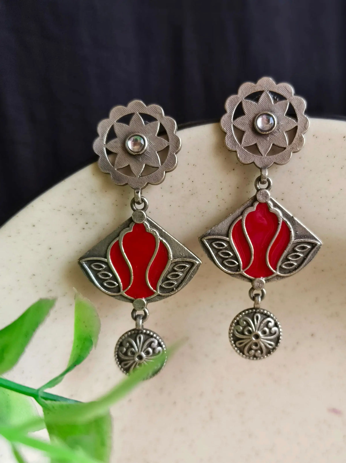 Hand-Painted Meenakari Silver Dangler Earrings with Festive Charm | Dynamic Jewelove