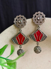 Hand-Painted Meenakari Silver Dangler Earrings with Festive Charm | Dynamic Jewelove