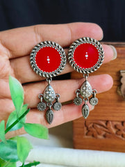 Handcrafted Oxidised Meenakari Round Dangler Earrings with Charm | Dynamic Jewelove