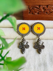 Handcrafted Oxidised Meenakari Round Dangler Earrings with Charm | Dynamic Jewelove