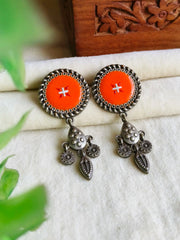 Handcrafted Oxidised Meenakari Round Dangler Earrings with Charm | Dynamic Jewelove