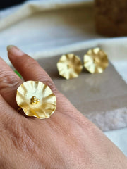 Gold-Plated Floral Stud Earrings & Adjustable Ring Combo | Dynamic Jewelove