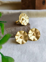 Gold-Plated Floral Stud Earrings & Adjustable Ring Combo | Dynamic Jewelove