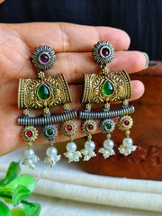 Navratri Dual-Tone Oxidised Dangler Earrings with Ethnic Elegance | Dynamic Jewelove