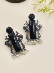 Elegant Oxidised Stud Earrings with Pearl Drops – Timeless Beauty | Dynamic Jewelove