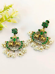 Antique Two-Tone Oxidised Ethnic Dangler Earrings with Intricate Design | Dynamic Jewelove