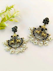 Antique Two-Tone Oxidised Ethnic Dangler Earrings with Intricate Design | Dynamic Jewelove