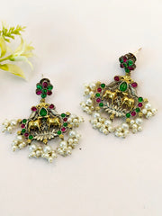 Antique Two-Tone Oxidised Ethnic Dangler Earrings with Intricate Design | Dynamic Jewelove