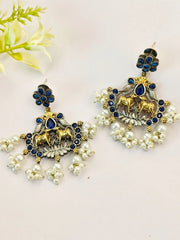 Antique Two-Tone Oxidised Ethnic Dangler Earrings with Intricate Design | Dynamic Jewelove